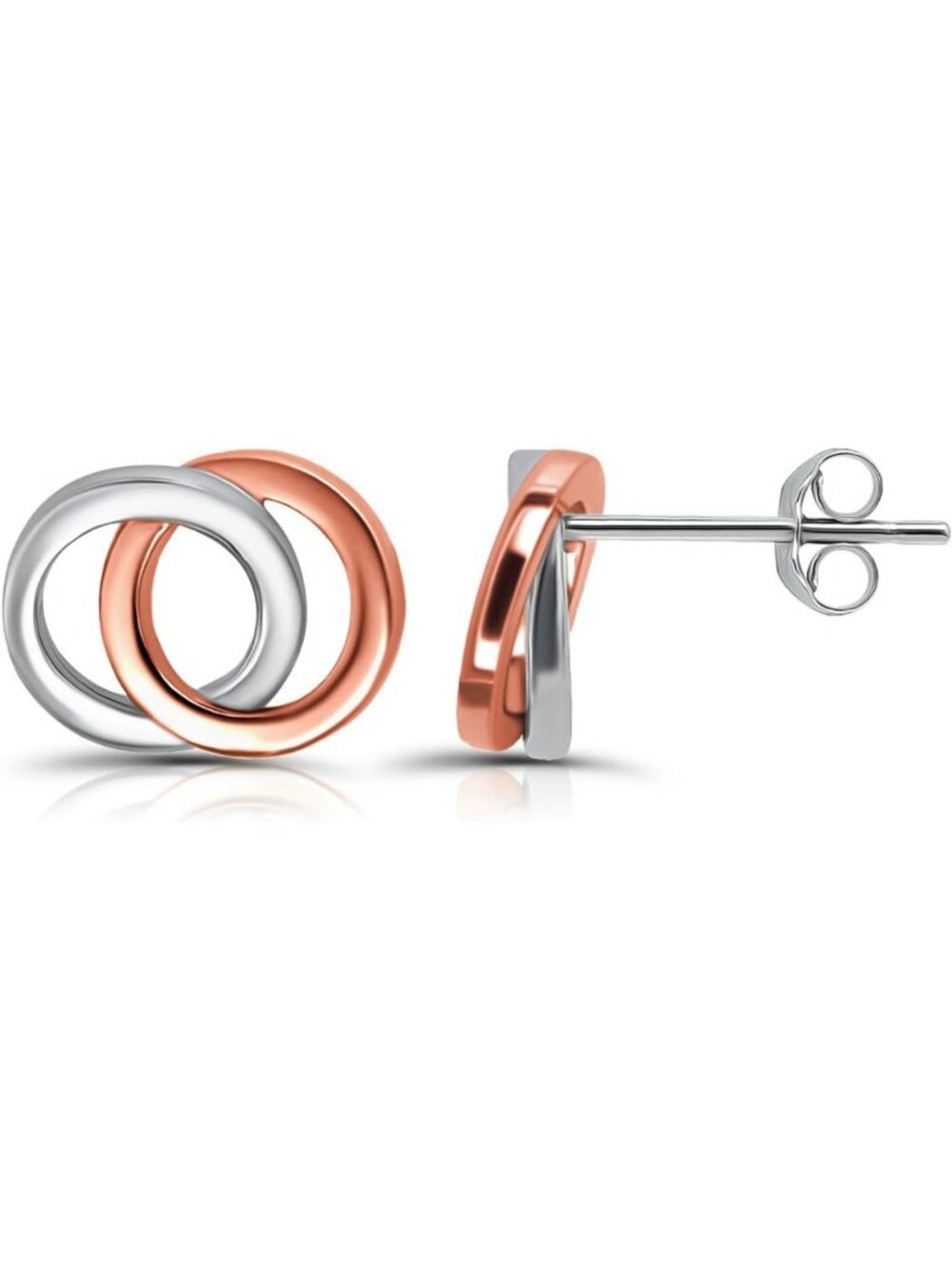 Dainty 925 Sterling Silver Double Interlocking Circle Stud Earrings for Women